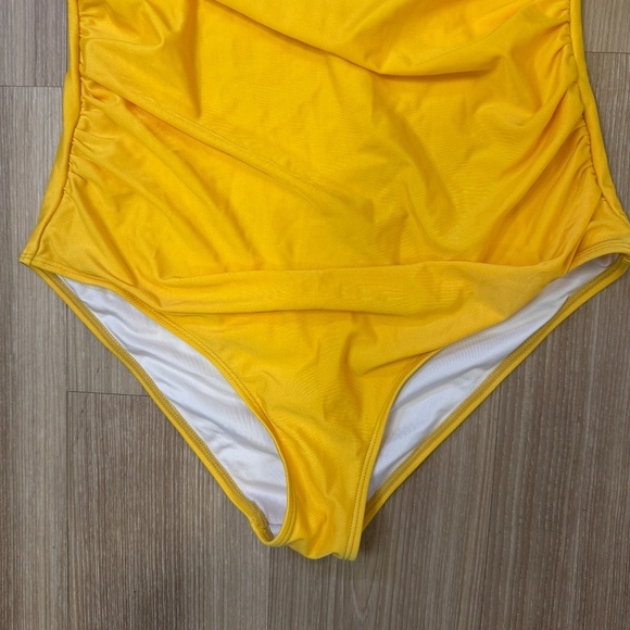 Bright Yellow Ruched One-Piece Swimsuit – Size 8 - Picture 3 of 4